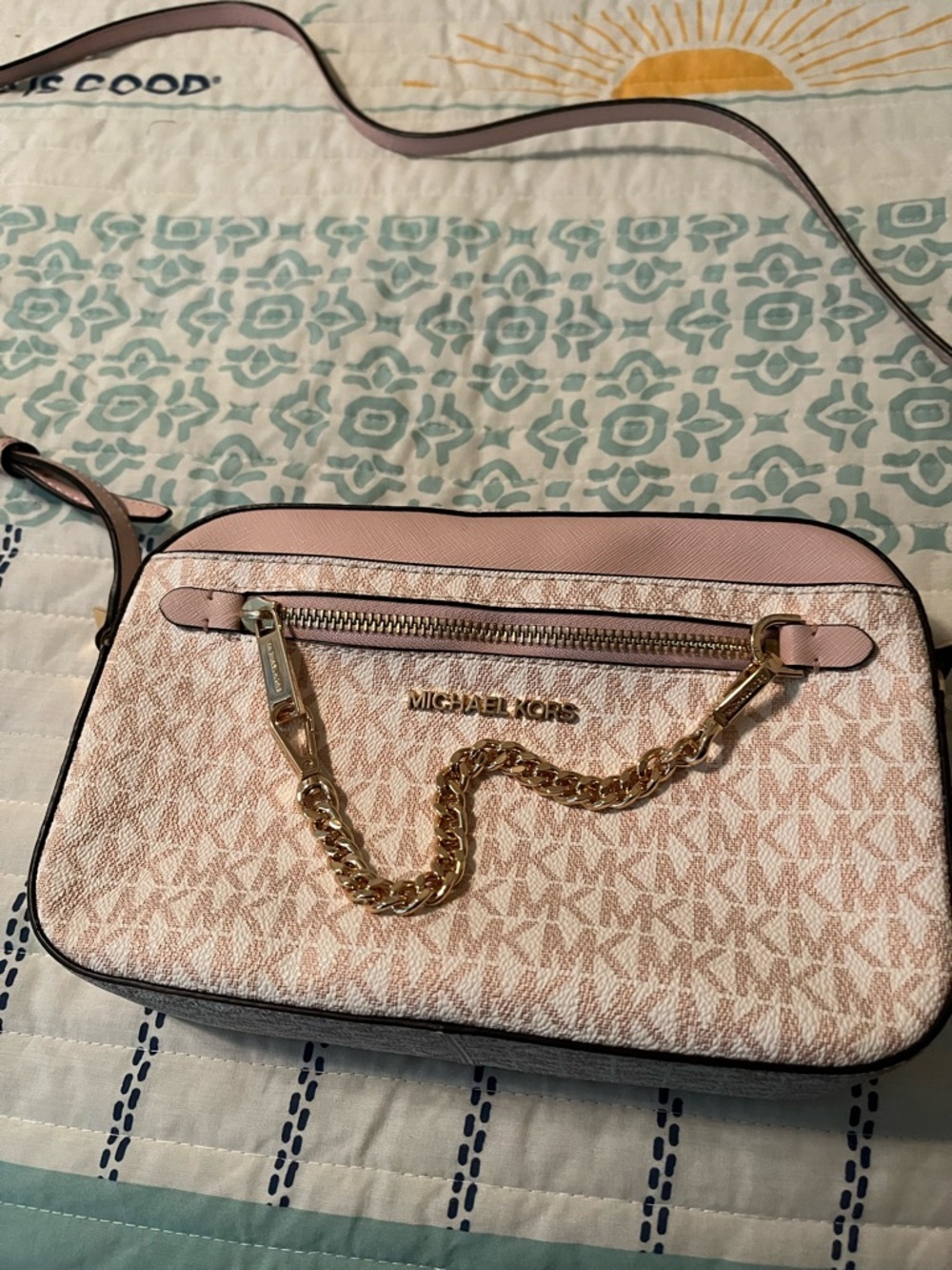 Michael Kors Pink Signature Chain-Accent Crossbody